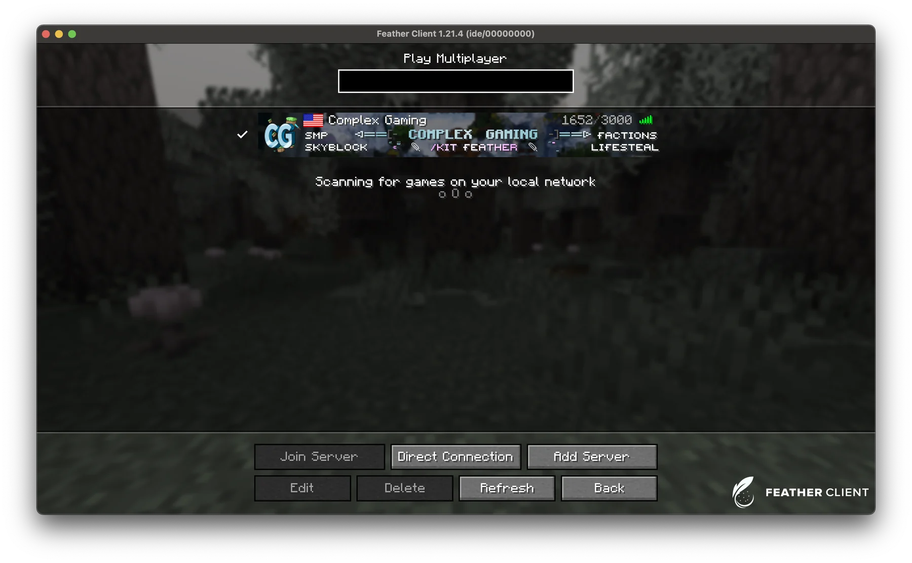 A custom background image displayed behind a server entry in Feather